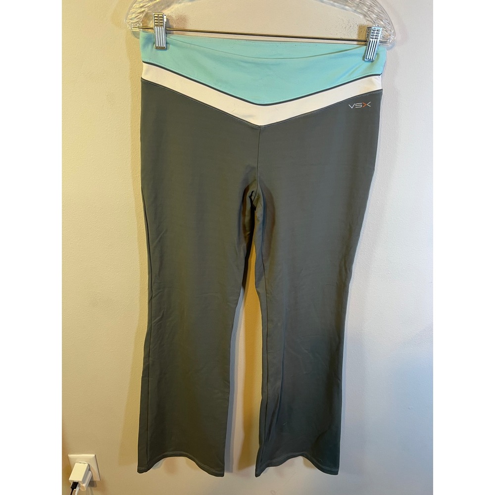 VSX Womens Yoga Pants Colorblock Waistband Gray Teal Size M